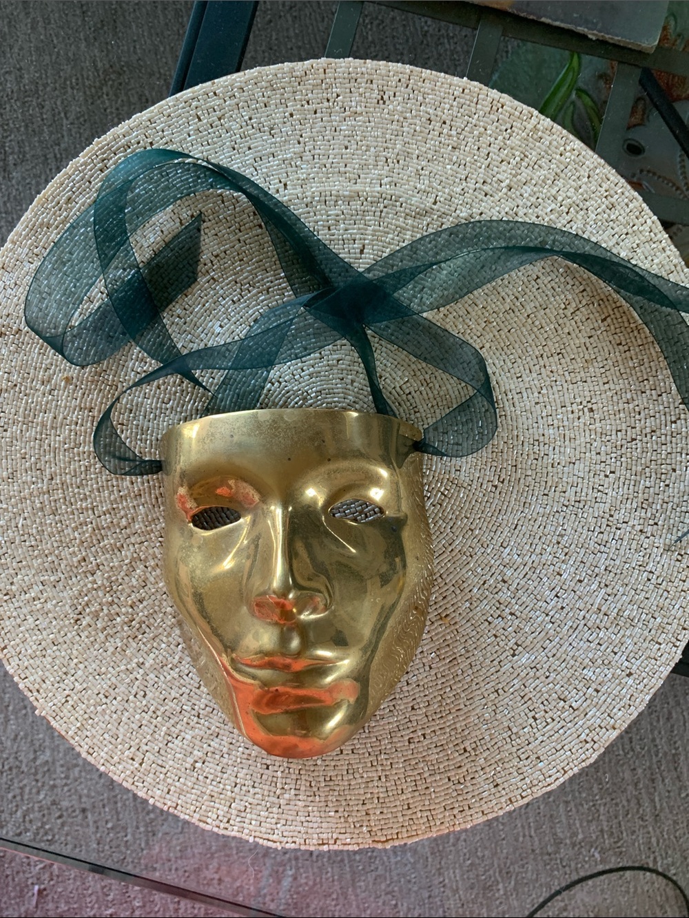 Vintage solid brass neutral/mime theater mask 6” tall